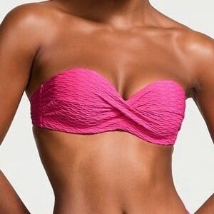 Victoria's Secret Pink Bandeau Bikini Top Twist Push Up Swim 38DDD NWT Beach